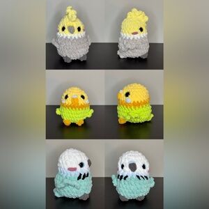 Hand crocheted parakeet 
Pick one